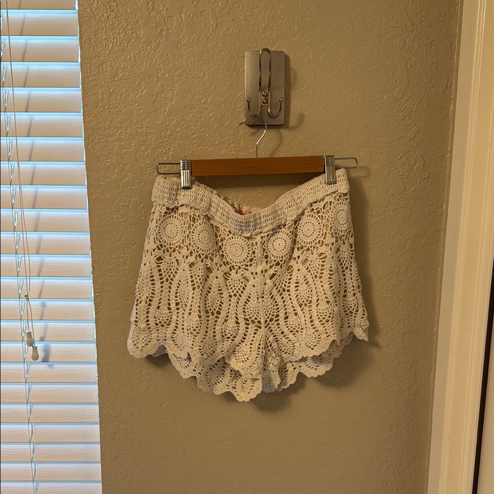 Free People White Crochet Lace Shorts